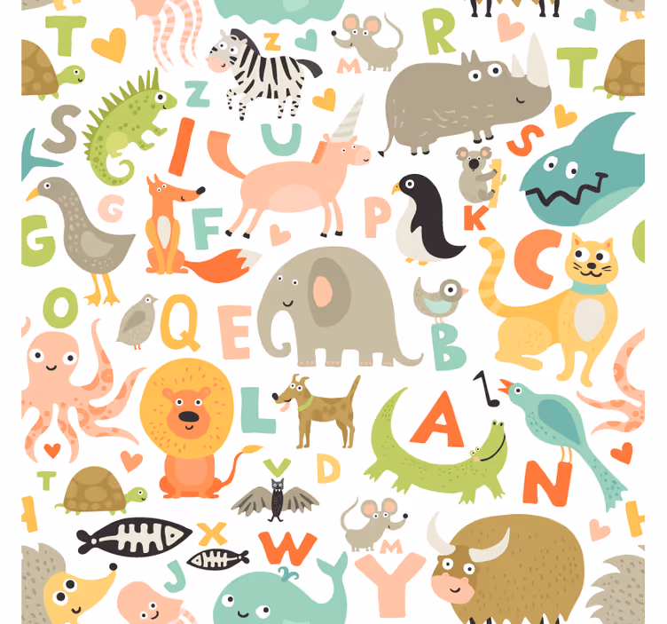 Carta da parati animali animali per bambini con lettere - TenStickers