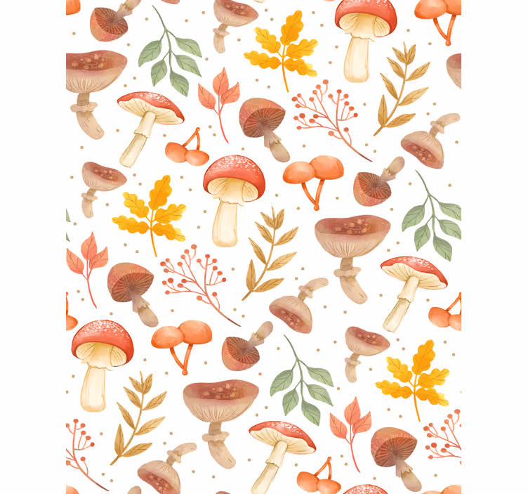 Carta da parati texture motivo funghi dipinti a mano - TenStickers