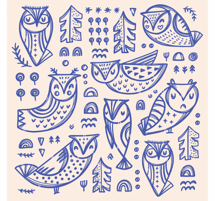 Carta da parati animali faccia di gufo blu carino - TenStickers