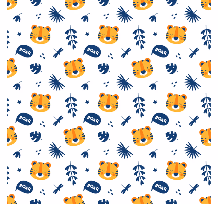 Carta da parati animali testa di cucciolo di tigre e libellule - TenStickers