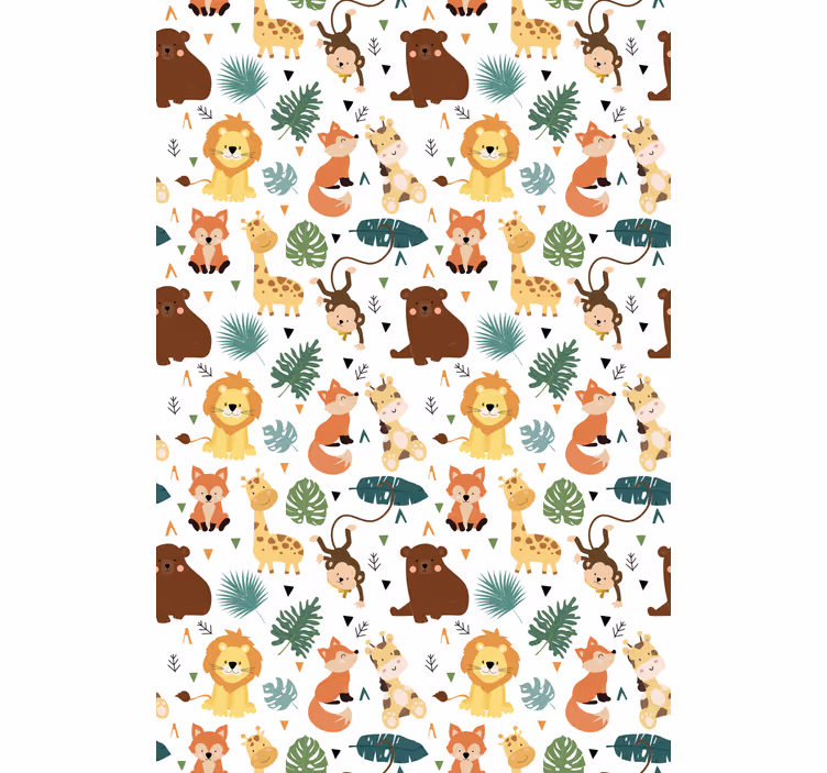 Carta da parati cameretta animali selvatici con foglie - TenStickers
