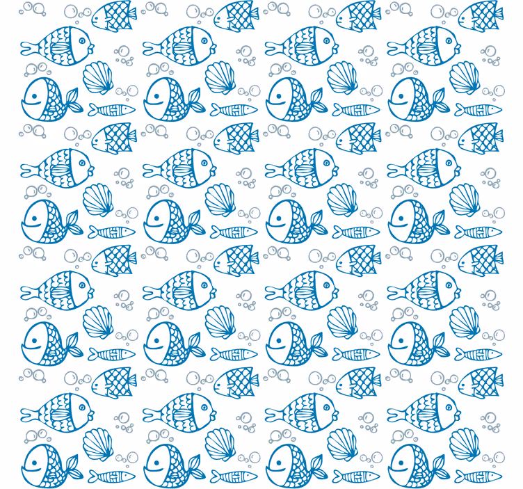 Carta da parati cameretta pesci blu su sfondo bianco - TenStickers