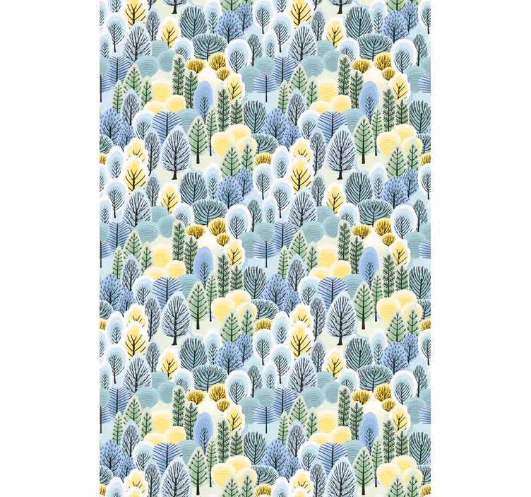 Carta da parati nordica alberi artistici gialli e verdi - TenStickers