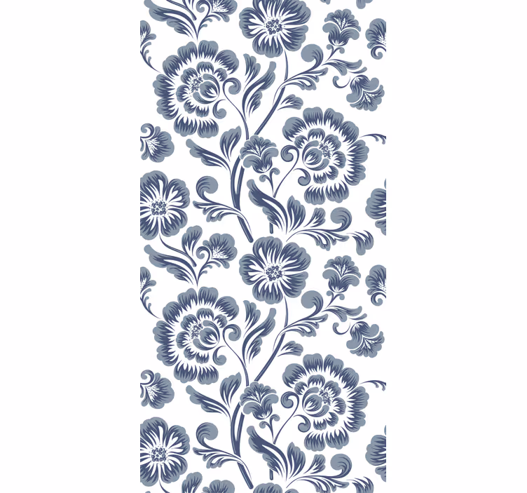 Carta da parati classica fiori blu su sfondo bianco - TenStickers