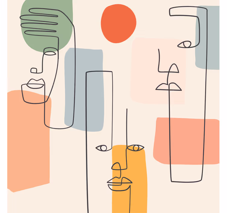 Carta da parati geometrica arte murale minimalista con volti - TenStickers