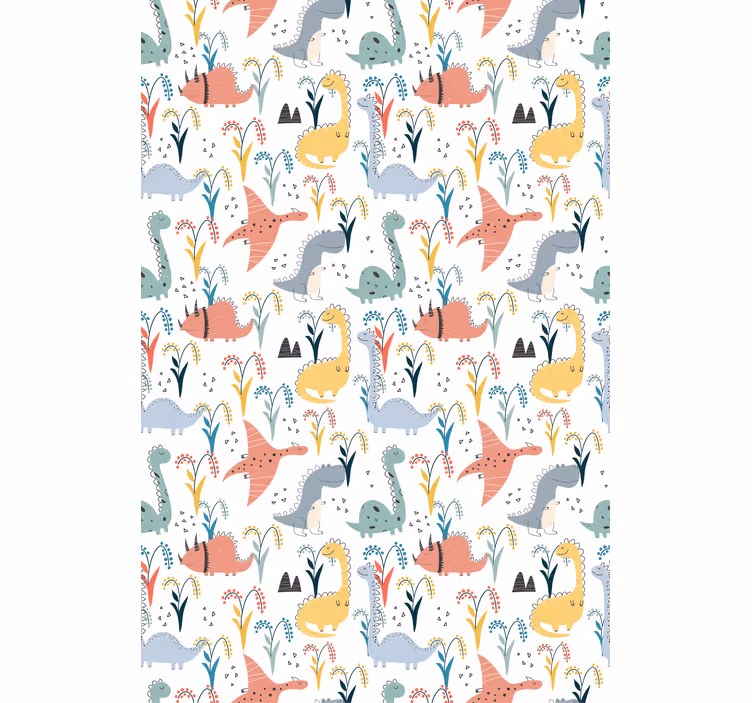 Carta da parati dinosauri motivo colorato scandinavo - TenStickers