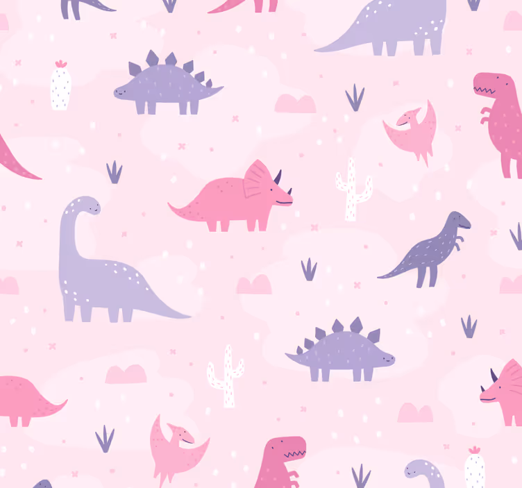 Carta da parati dinosauri sfondo rosa - TenStickers
