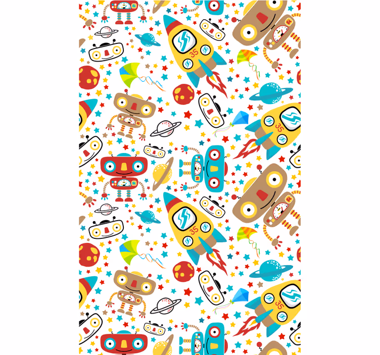 Carta da parati cameretta avventura robot razzo - TenStickers