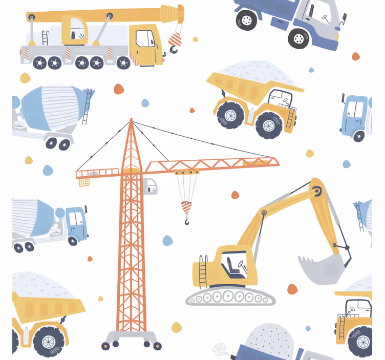 Carta da parati cameretta veicoli da costruzione divertenti - TenStickers