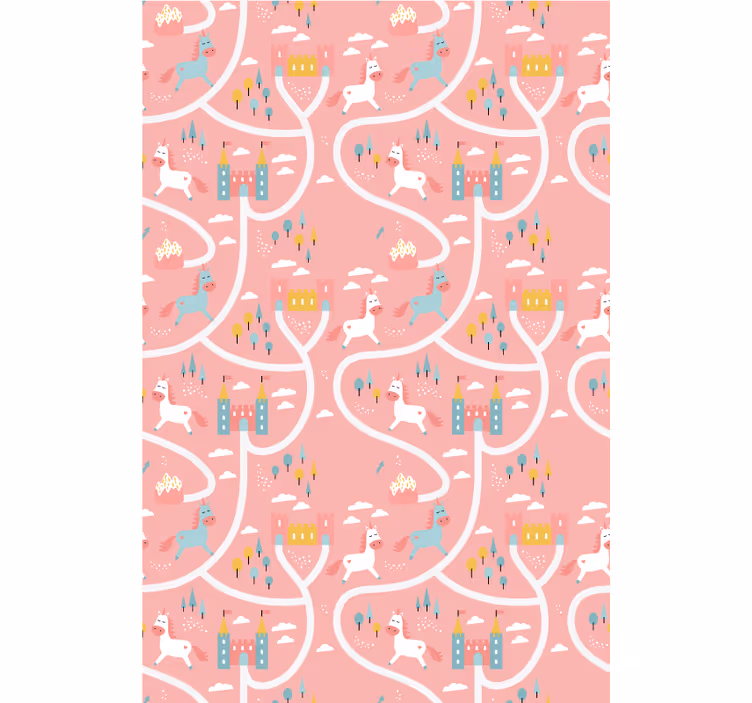 Carta da parati cameretta castelli e unicorni - TenStickers