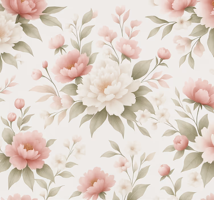 Carta da parati soggiorno peonia rosa bianca - TenStickers
