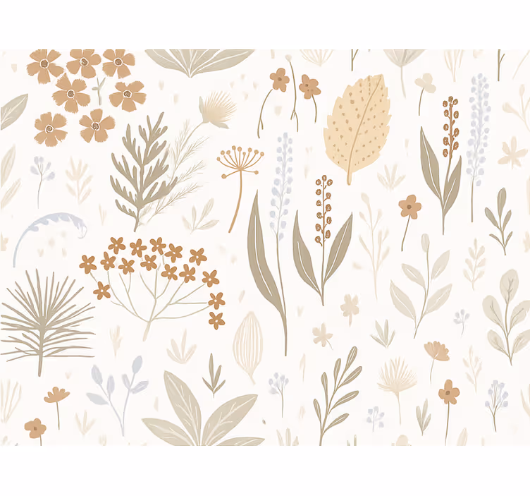 Carta da parati foglie fiori selvatici tonalità terra - TenStickers