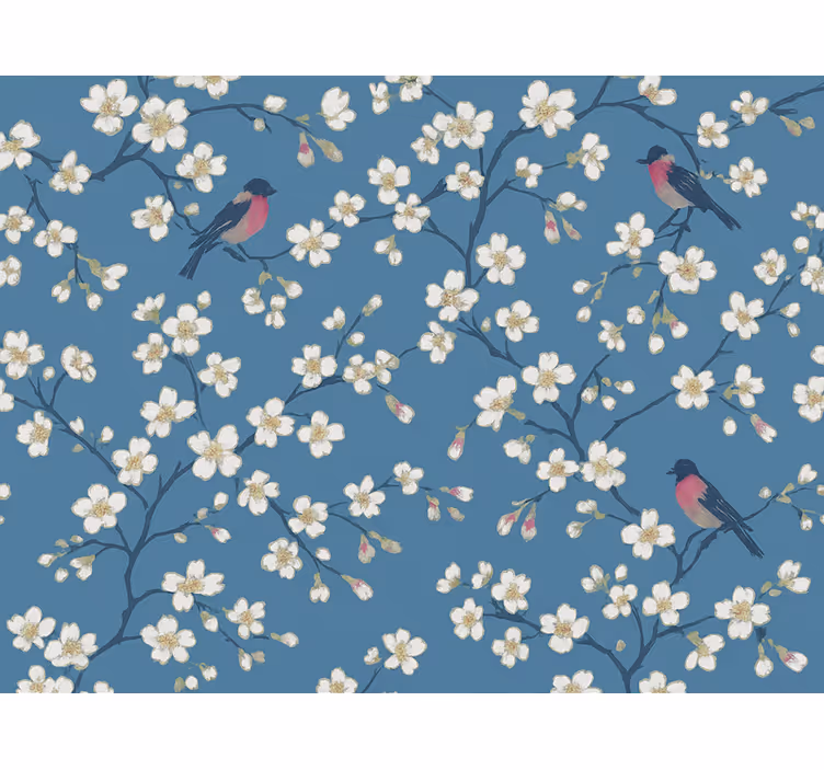 Carta da parati floreale uccelli del giardino blu - TenStickers