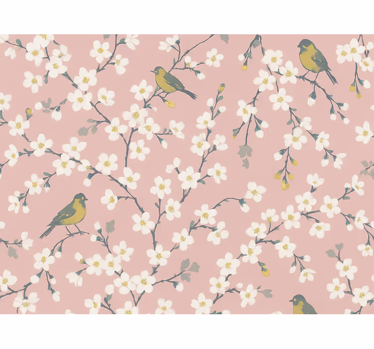 Carta da parati floreale uccelli del giardino rosa - TenStickers