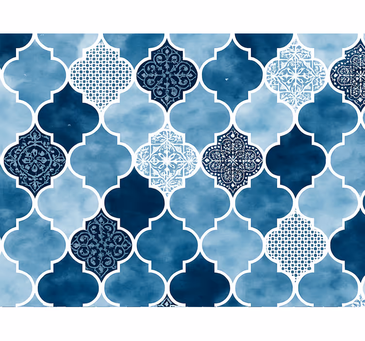 Carta da parati effetto piastrelle acquerello blu marocchino - TenStickers