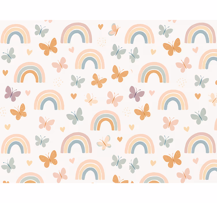 Carta da parati cameretta design arcobaleno con farfalle - TenStickers
