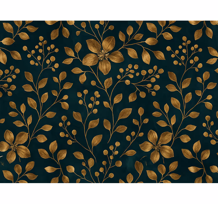 Carta da parati camera da letto blu scuro con fiori oro - TenStickers