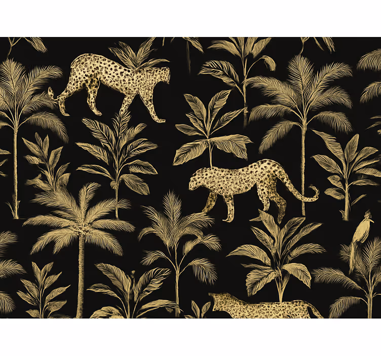 Carta da parati camera da letto sfondo nero con animali beige - TenStickers