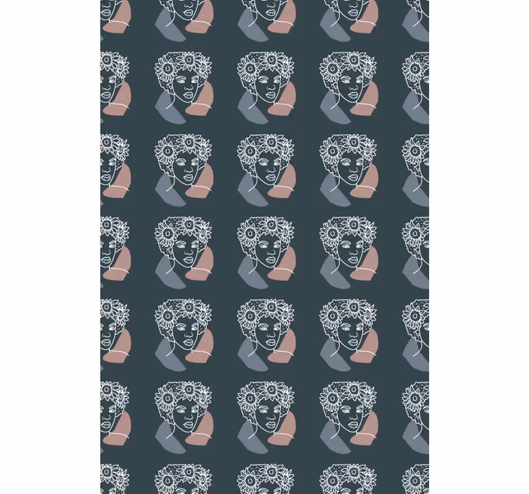 Carta da parati floreale girasole minimalista con donna - TenStickers