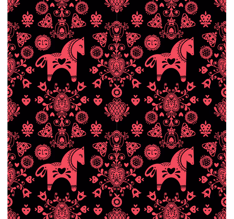 Carta da parati floreale illustrazione cavallo folklorico - TenStickers