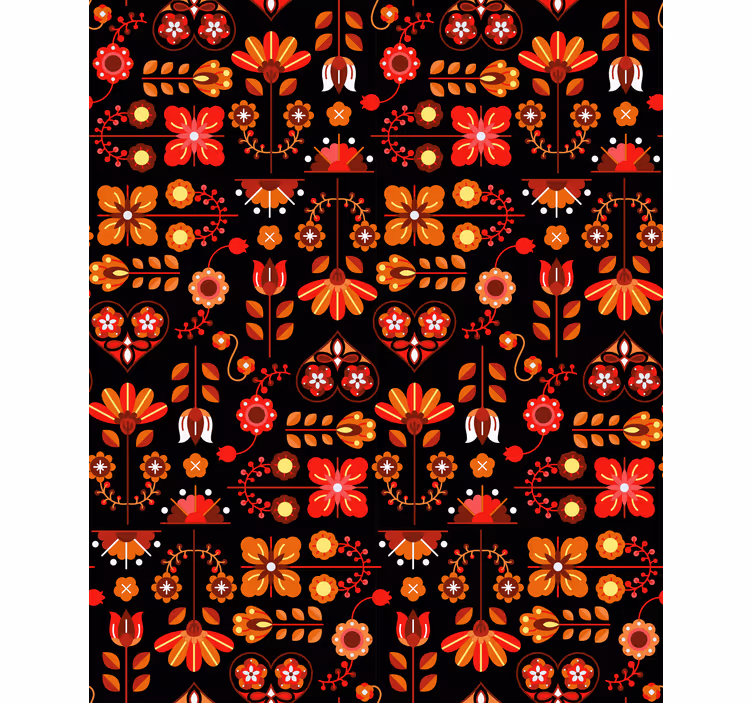 Carta da parati floreale ornamento etnico rosso - TenStickers