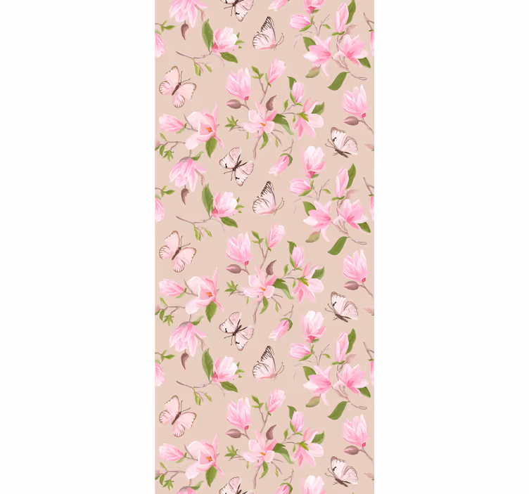 Carta da parati floreale design magnolia rosa e farfalla - TenStickers