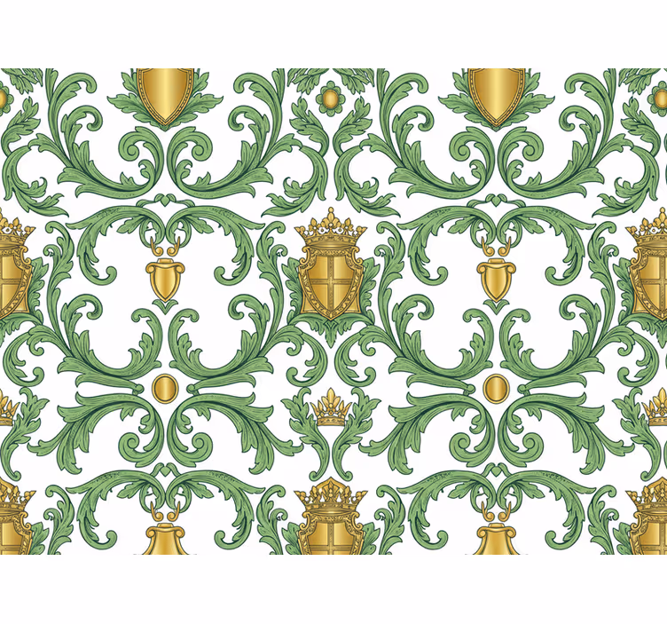 Carta da parati barocco verde e oro ornamentale - TenStickers