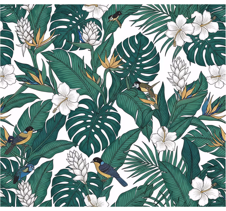 Carta da parati floreale design giungla verde petrolio - TenStickers