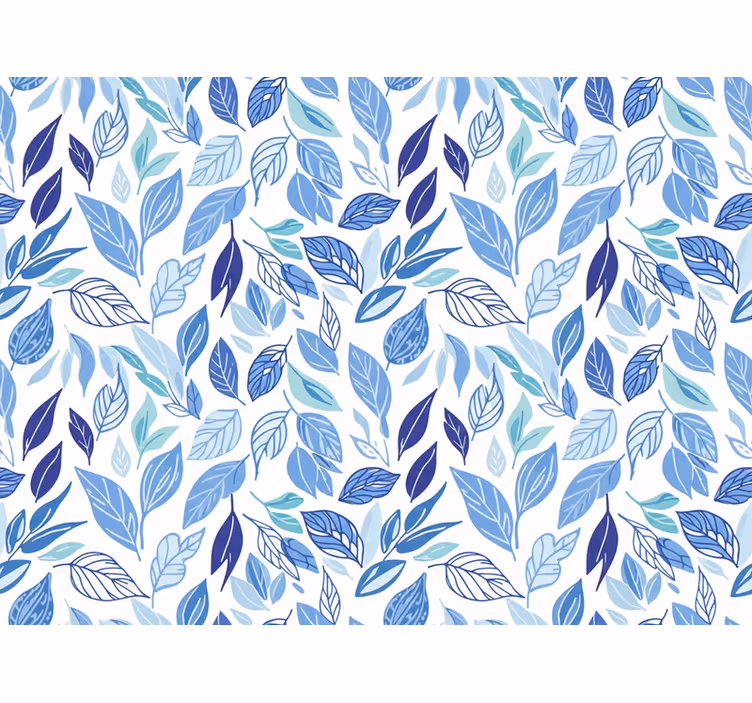 Carta da parati floreale foglie disegnate blu - TenStickers