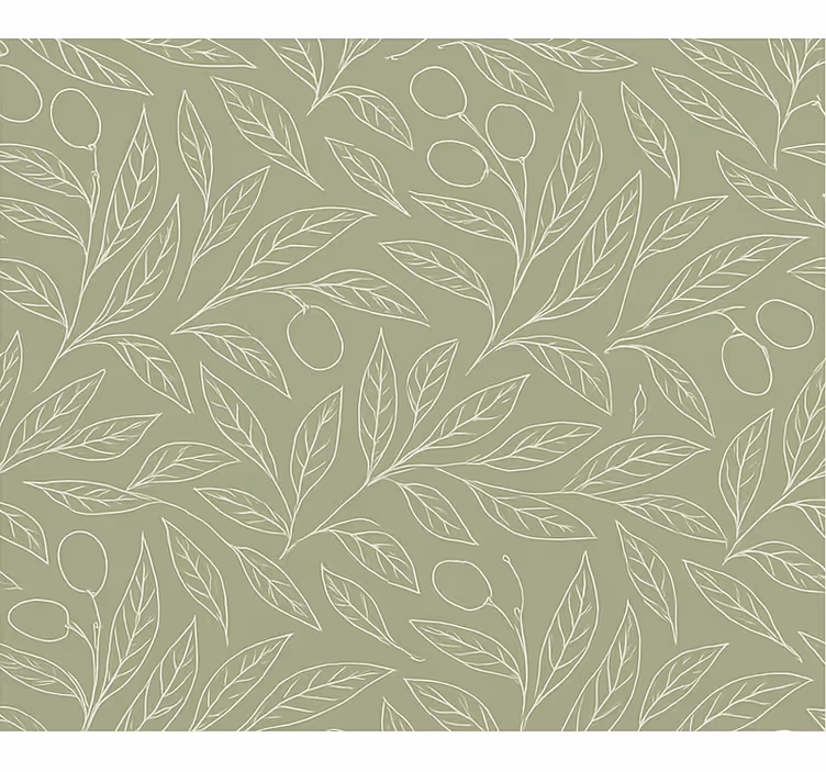 Carta da parati foglie rami d'olivo verde fango - TenStickers