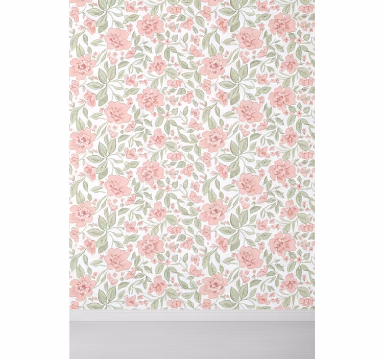 Carta da parati foglie rosa chiaro e crema - TenStickers