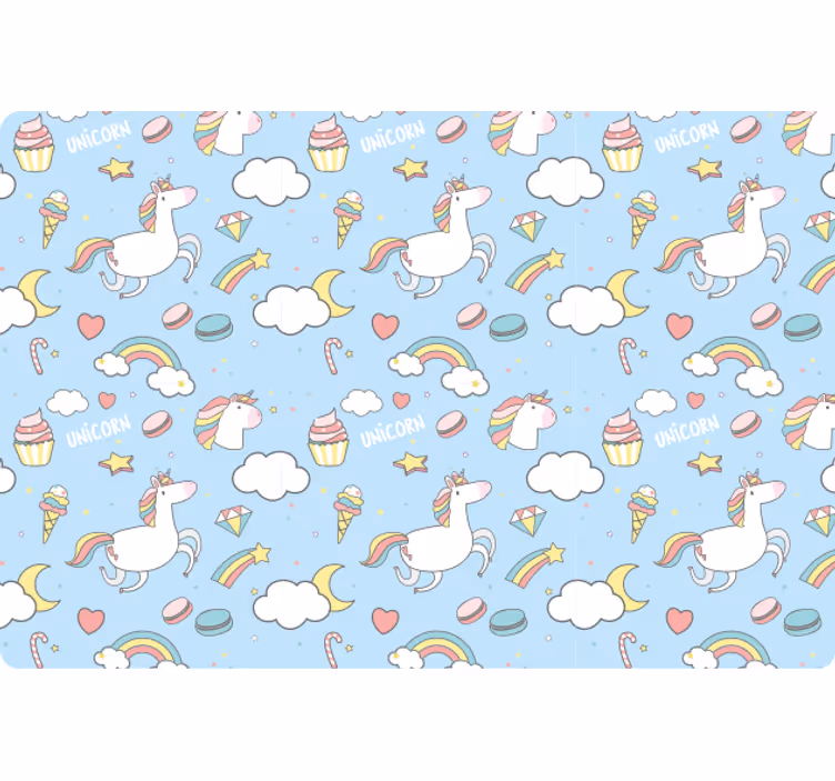 Carta da parati blu unicorni e arcobaleni colorati - TenStickers