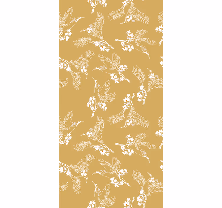 Carta da parati beige fiori e uccelli giapponesi - TenStickers