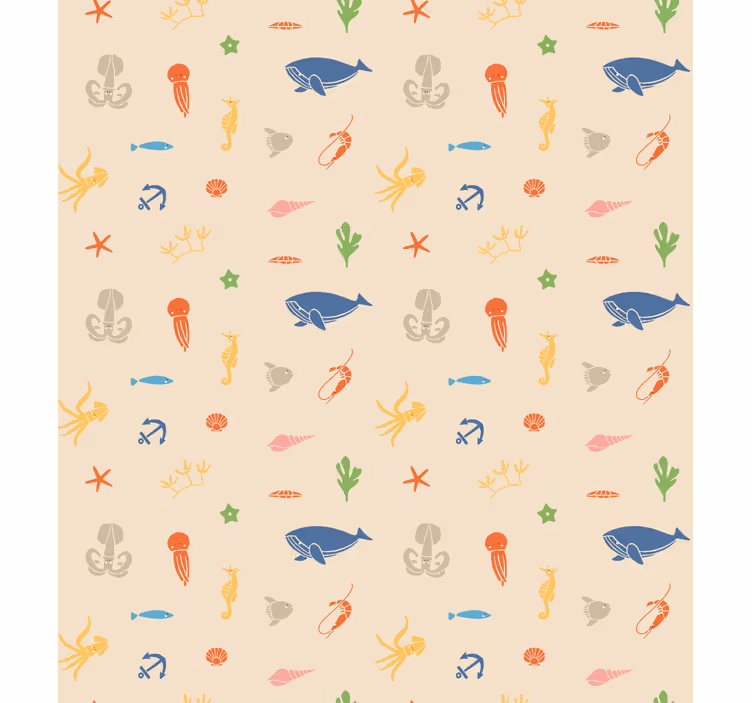 Carta da parati beige animali marini su fondo chiaro - TenStickers