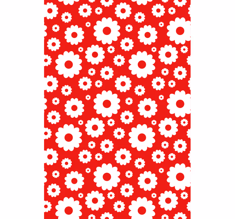 Carta da parati rossa margherite bianche su sfondo rosso - TenStickers
