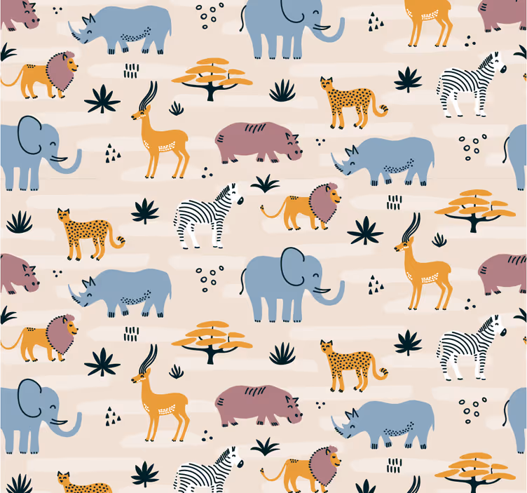 Carta da parati animali insieme di animali da safari - TenStickers