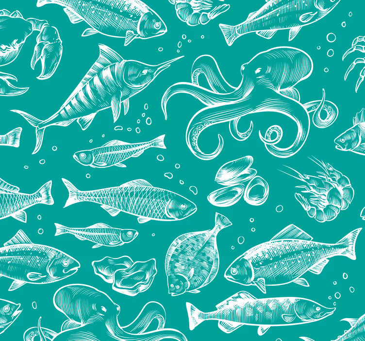 Carta parati Schizzo di pesce disegnare a mano - TenStickers