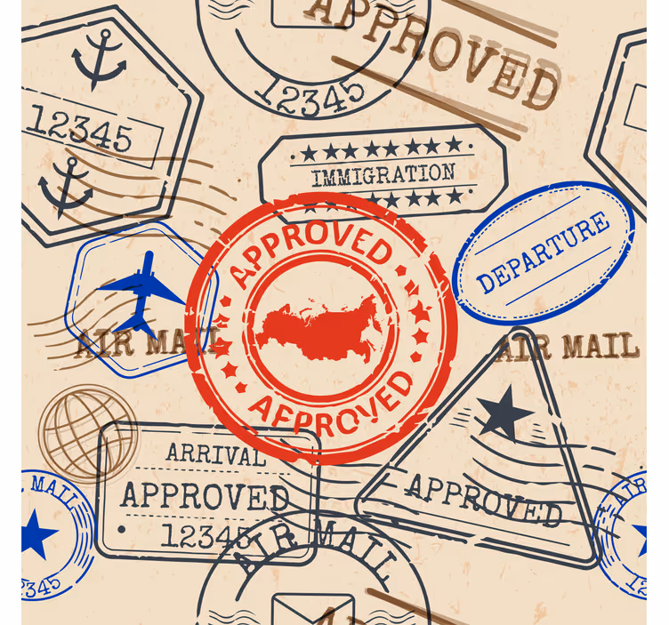 Carta da parati con scritte modelli di timbri da viaggio - TenStickers