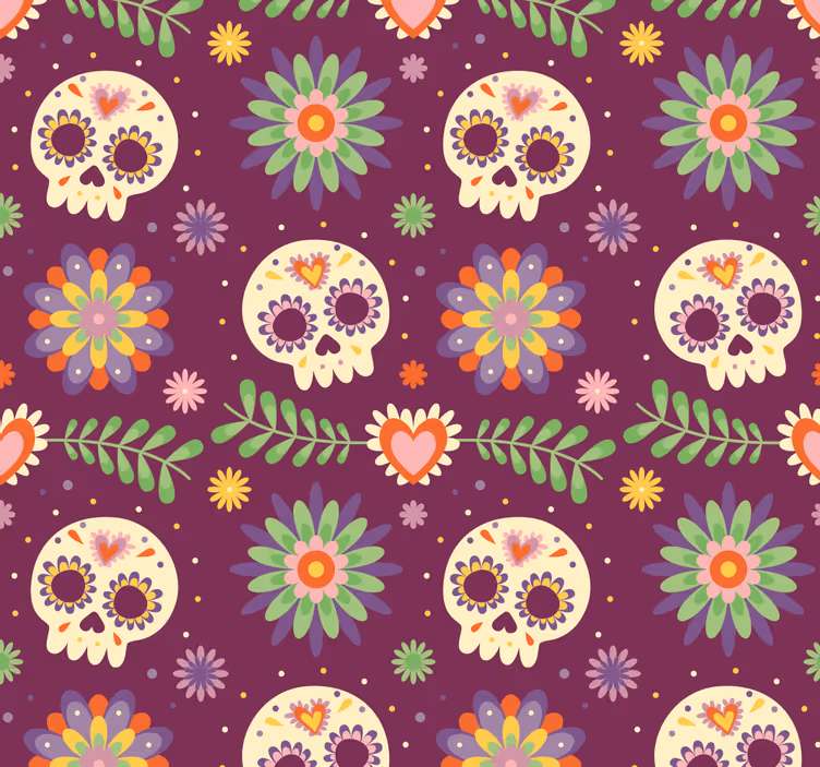 Carta da parati Halloween motivo floreale teschio rustico - TenStickers