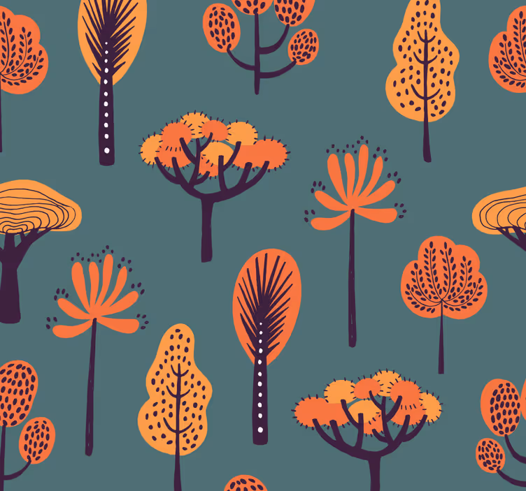 Carta da parati alberi motivi botanici stilizzati - TenStickers