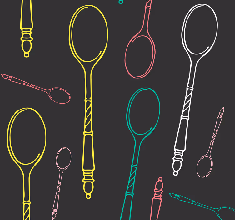 carta da parati cucina schizzo di utensili al neon - TenStickers