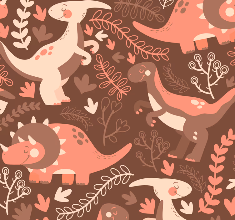 Carta da parati bambini Dinosauri e foglie - TenStickers