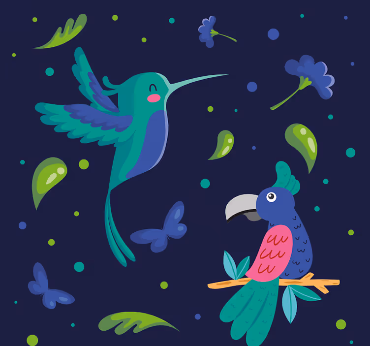 Carta da parati con pappagalli e colibrì - TenStickers
