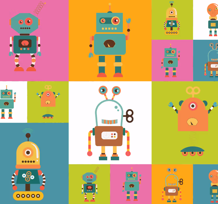 Carta da parati per neonati robot colorati - TenStickers