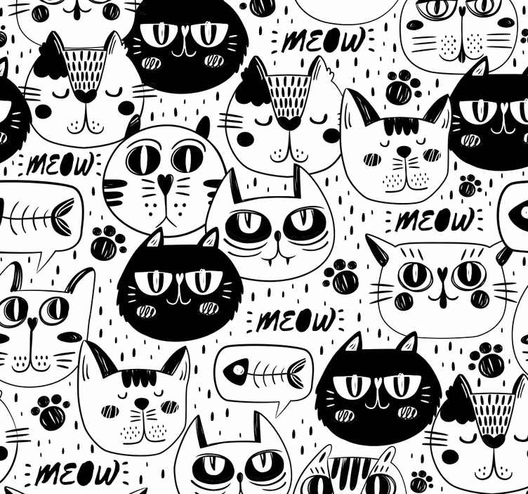 Carta da parati gatti scarabocchi di gatto - TenStickers