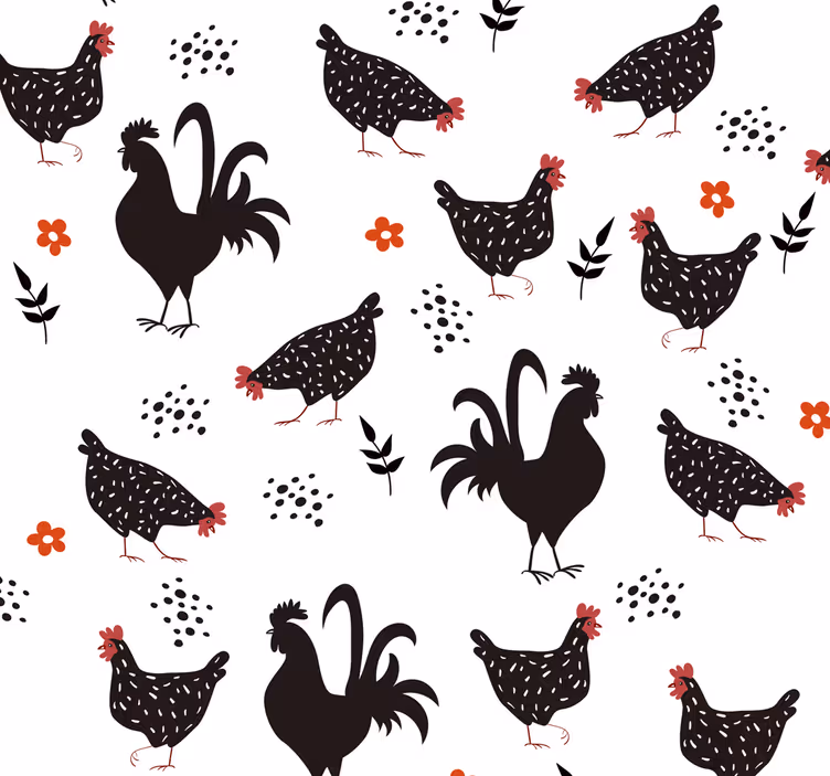 Carta da parati per cucina Gallo bianco e nero - TenStickers
