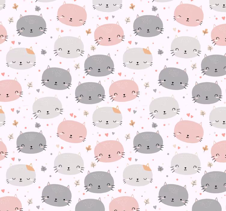 Carta da parati camera da letto Simpatici gattini grigi e rosa - TenStickers