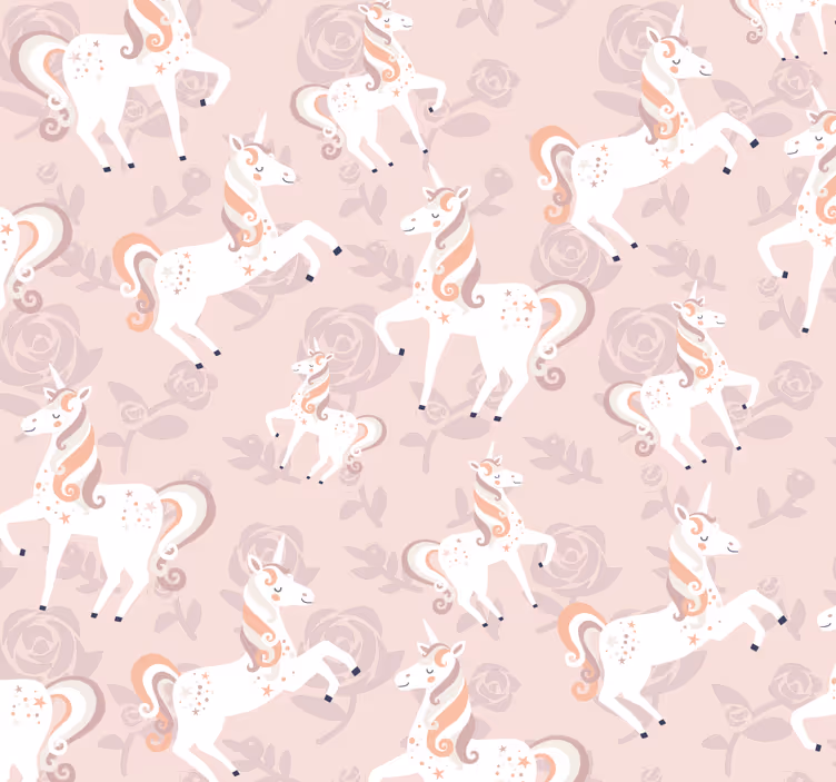 Carta da parati bambini Unicorno rosa e alto con fiori - TenStickers