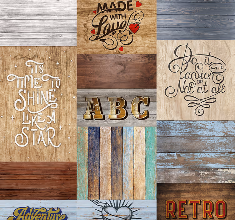 Carta da parati effetto legno stile lettering ispiratore - TenStickers