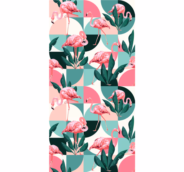 Carta da parati giungla motivo tropicale fenicottero - TenStickers